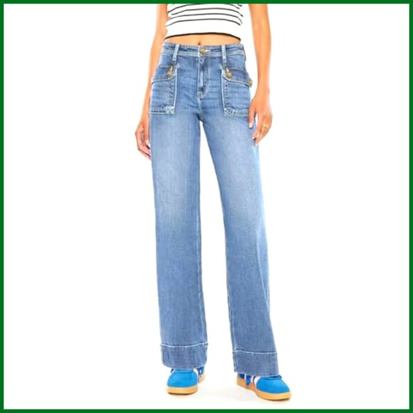 Wide Leg Jeans Tummy Control High Waisted Straight Stretchy Denim Pants - Picture 4 of 7